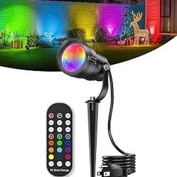 NEW IN BOX|12W Christmas Spotlight Outdoor with Remote Plug Timer Color Changing 120V Landscape Lighting Waterproof Dimmable LED Spot Light for Yard C