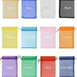 100Pcs Mixed Colors - Chosen by Random 2x3 Sheer Drawstring Organza Bags Jewelry Pouches Wedding Party Gift Bags Candy Bags [Design &