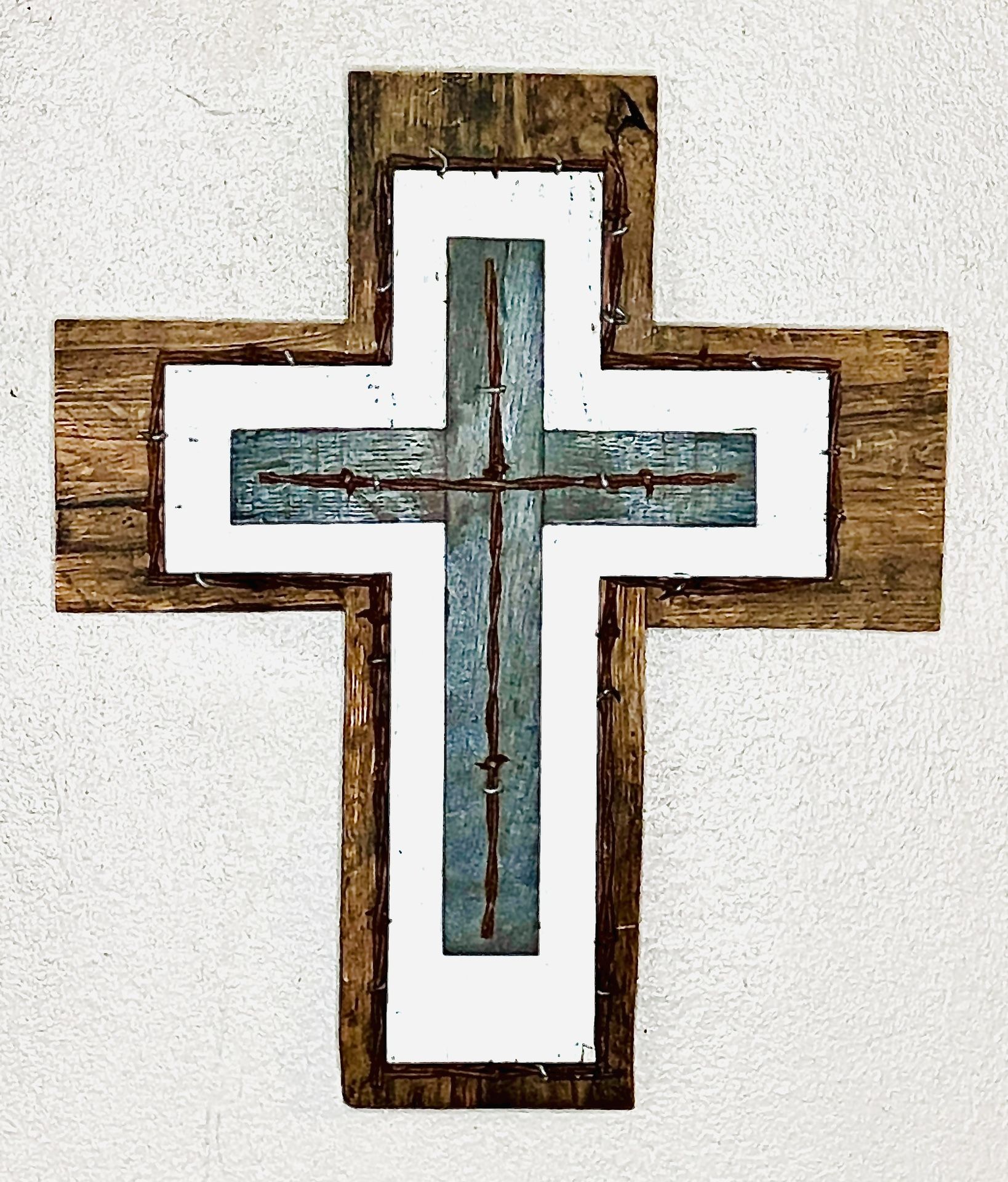 Handmade Reclaimed Pallet Wood Cross w/ Antique Barbed Wire