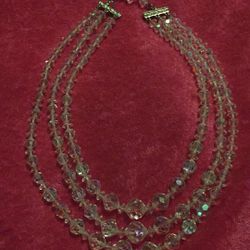 Triple strand crystal beaded necklace vintage
