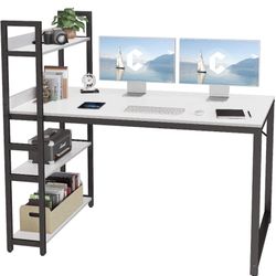 White 55 Inch Desk With Storage Shelves 