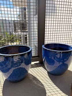 Glazed Ceramic Planters 11in - Pair