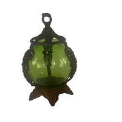 Green Glass Candle Lantern Yard Decor