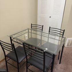 Black Glass Dining Table Set With 4 Chairs