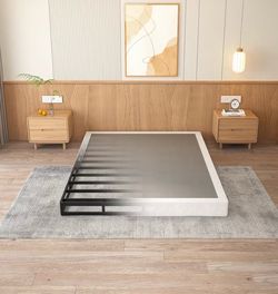 King Box Spring 4 Inch Low Profile Heavy Duty Metal Bed Base Mattress Foundation, Box Spring for King Size Bed, with Fabric Cover, Noise-Free, Easy As