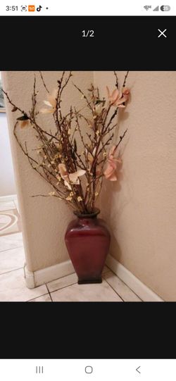 Large Floor Vase with Faux Floral Arrangement