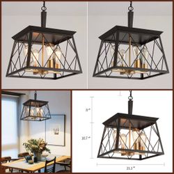New 21” Kitchen Chandelier Rustic Vintage 4 Light Pendant Lights Fixture for Dining Room