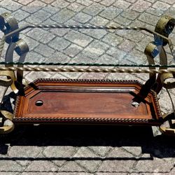 ⭕️ Heavy Ornate Glass Console Table – Wrought Iron & Wood Base