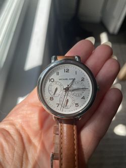 Michael Kors Female Watch Brown Leather Band Silver Watch