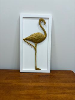 14x26 Lilly Pulitzer Gold Flamingo Wall Art White Frame