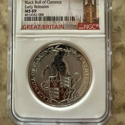 2018 2oz NGC MS69 QUEENS BEAST Black Bull Silver Coin 