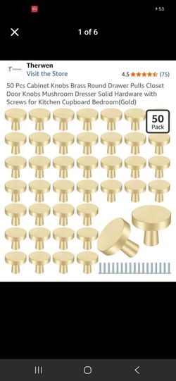 Therwen 50 Pcs Cabinet Knobs Brass Round Drawer Pulls Closet Door Knobs Mushroom Dresser