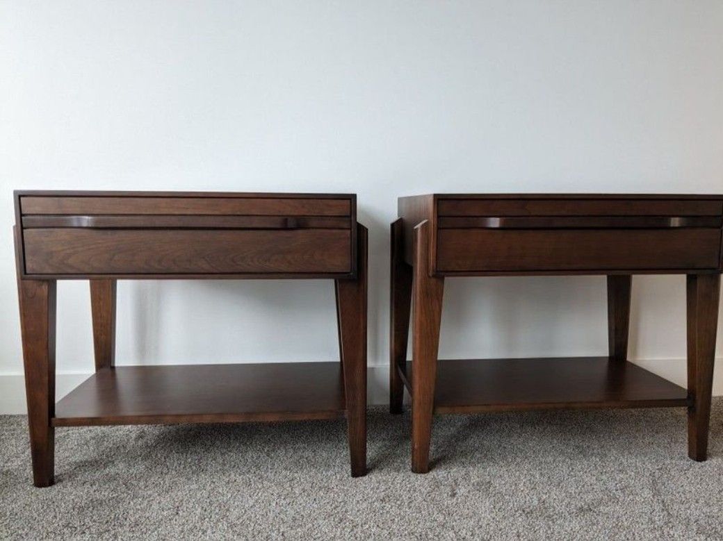 impeccable pair of solid cherry Midcentury West Bros Camber nightstands