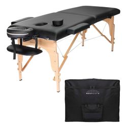 Saloniture Professional Portable Folding Massage Table with Carrying Case - Black