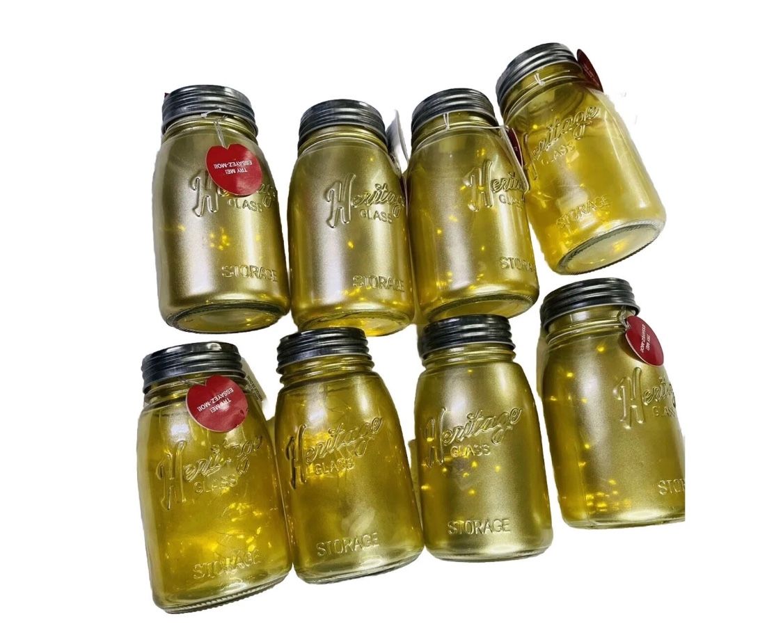 Mason Jar Luminary Gold Painted Ashland Lot Of 8 Set Home Decoration