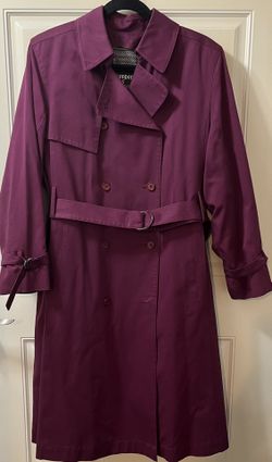 London Fog Womans Trench Coat Jacket Purple Wine Wool Liner 10 Reg. Made In USA