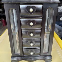 Wood Jewlery Box 2 glass doors. 5 Drawers, 2 necklace carousels, ring slots. 12x8,5ч4,5"