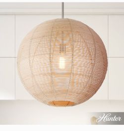 Brand new brushed nickel natural rattan 22 inch Hunter light fixture