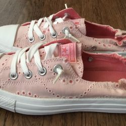 WOMENS CONVERSE SHORELINE PINK EYELET SHOES 