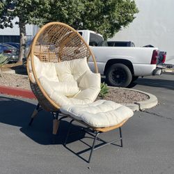 New Wicker Indoor Outdoor Patio Lounge Egg Chair w/Cushion & Ottoman