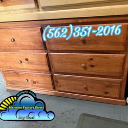 Wide Real Wood Comoda Dresser 6 Drawers