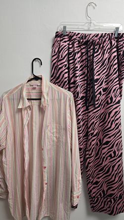 Victoria’s Secret Pajama Set Zebra Pants Shirt L XL Pink Black