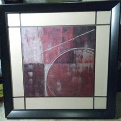 Black Glass Frame Abstract Geometric 32x32 Painting Red Black White Circle Square Print Matted Art 