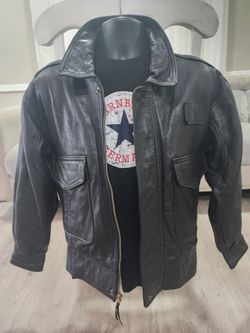 Vintage Perrone Aviation Apparel Black Leather Pilot Jacket Mens Size S. USA