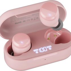 TOZO T12 Wireless Bluetooth Earbuds with Premium Sound, Wireless Charging Case, IPX8 Waterproof, PINK