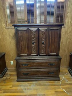 Armoire, dresser, and two night stands