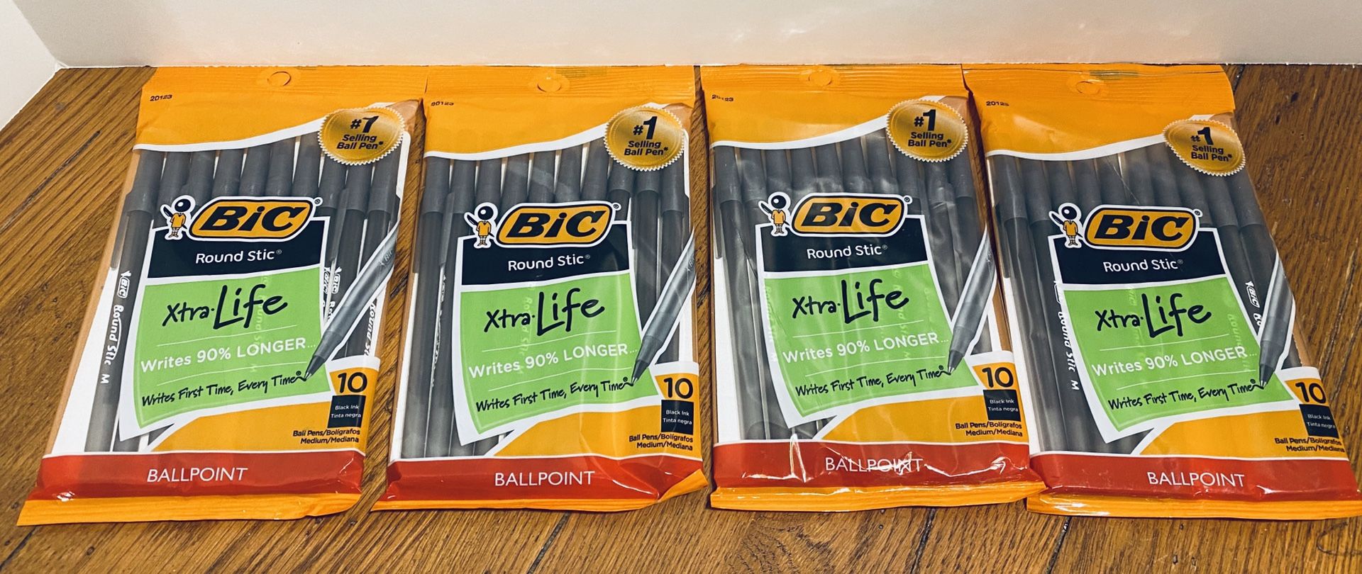 Bic Round Stic Xtra Life Black Ink Medium Ballpoint Pens (Set of 4 Packs)