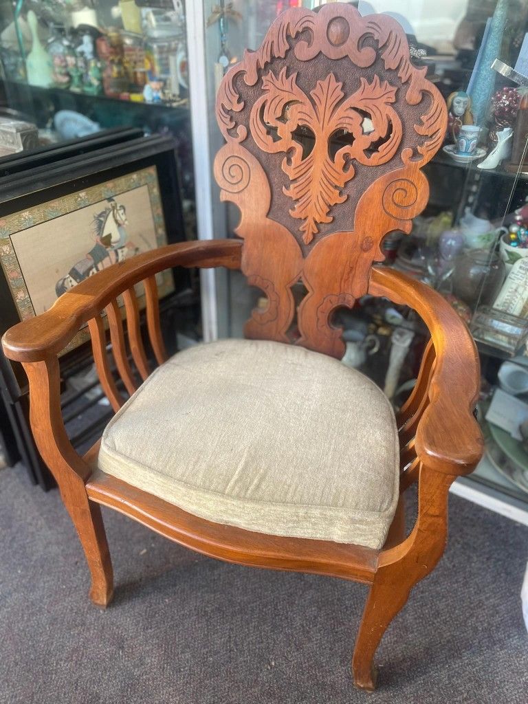 Antique Carved Wood Chair 