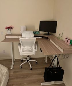 63.5” L Shaped Height Adjustable Standing Desk
