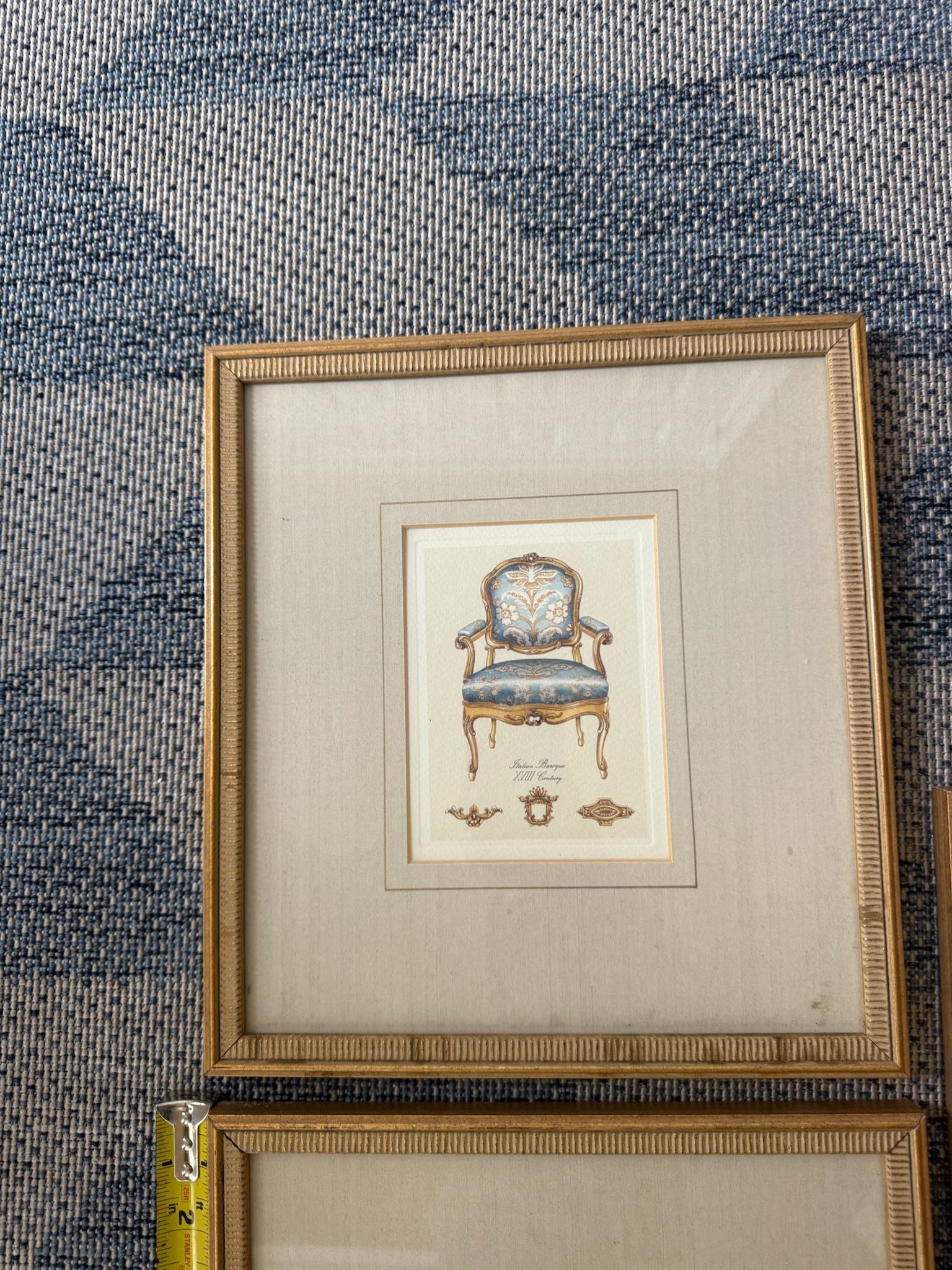 Lot of 5 vintage gold framed matted fancy arm chair pictures Italian English p/u Jamison, Pa 11”x12” frames