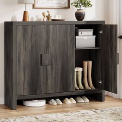 47'' Wide Shoe Rack Shoe Organizer Cabinet for Entryway Living Room (Black Smoky)