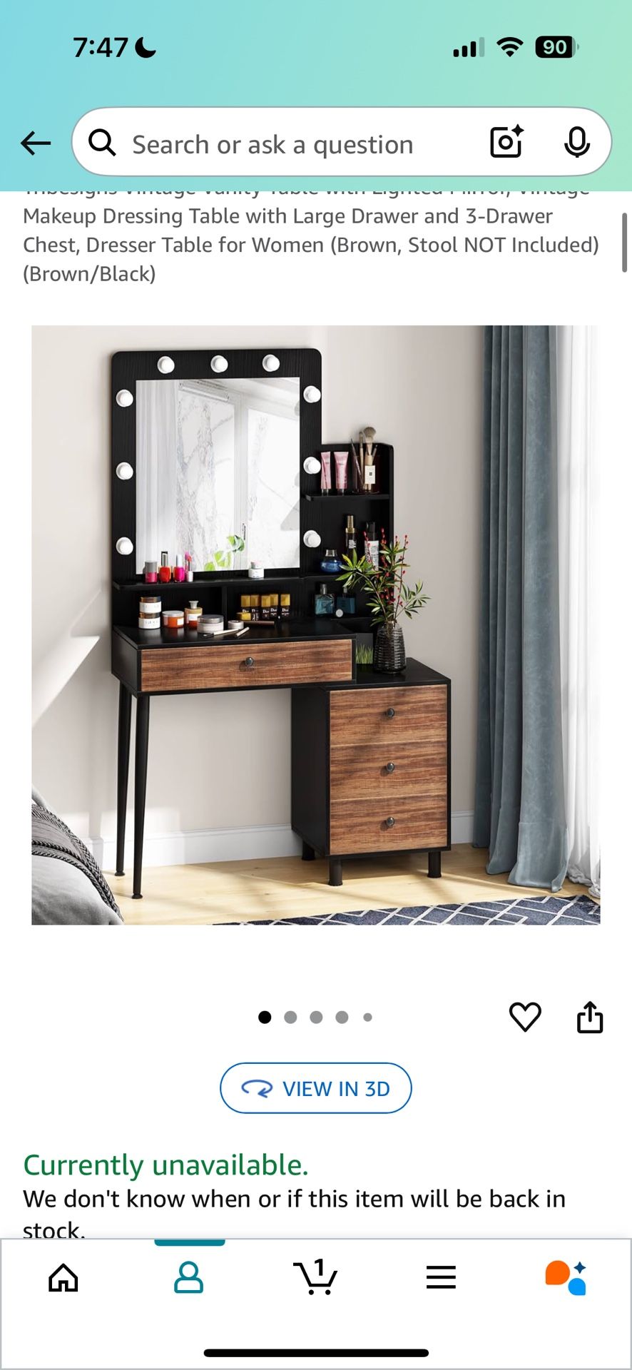 Tribesigns Vintage Vanity Table with Lighted Mirror Vintage Makeup Dressing Table with Large Drawer and 3 Drawer Chest Dresser Table for Women