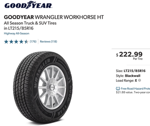 Moving, Must Go By 10/15!! • As New Spare Take Off -  Truck / Van Tire - LT 215/85R16 E 10 Ply