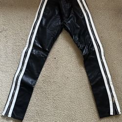 PREME black faux leather with white zip stripes