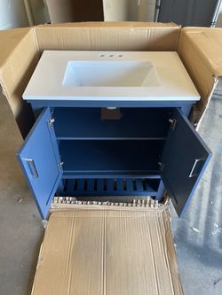 Home Decorators Collection Tupelo 30 in. Single Sink Midnight Blue Bath Vanity with White Engineered Stone Top (Assembled)