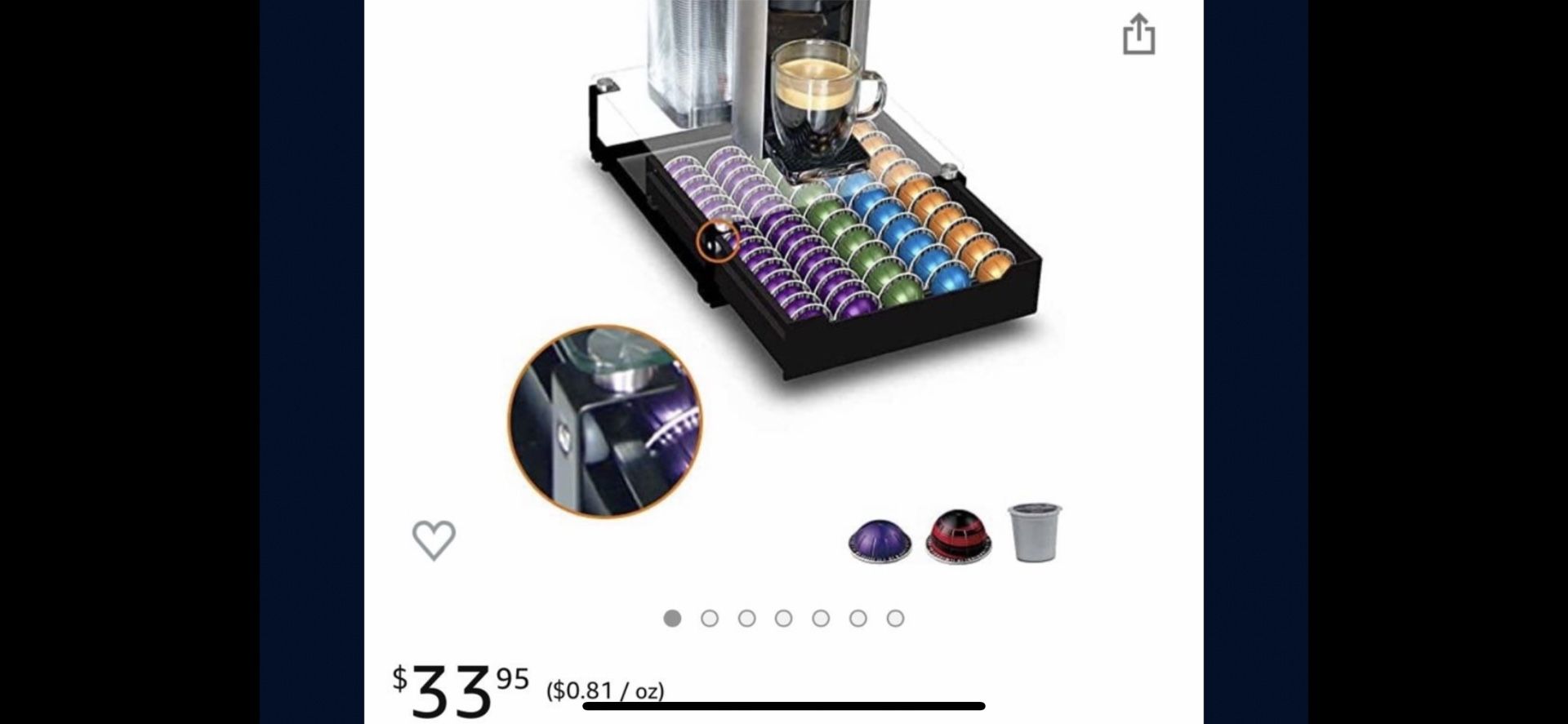 BLACKSMITH FAMILY Patented Crystal Tempered Glass Vertuo Pods Drawer Holder with Smooth Gliding System, Compatible for 50 Nespresso 7.77 FL. OZ Vertuo