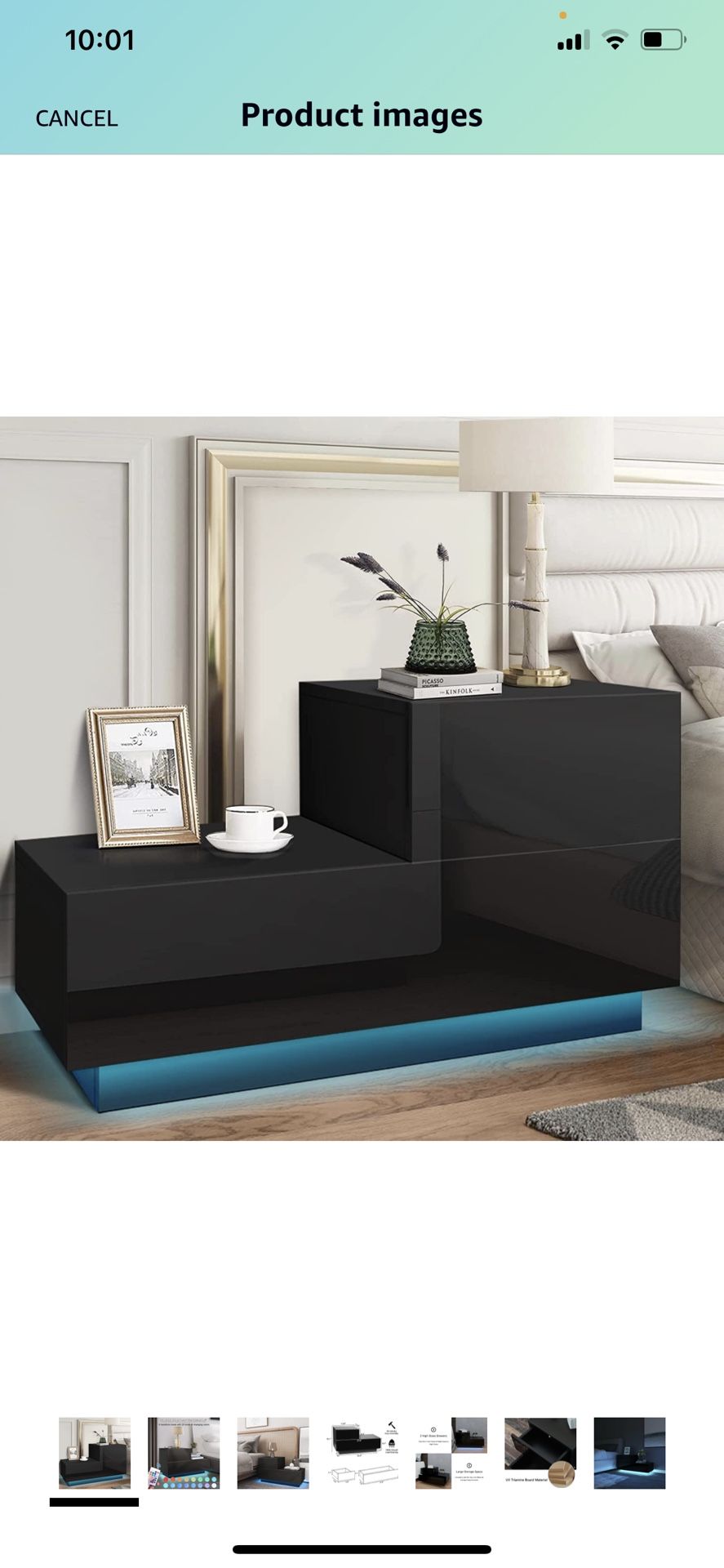LED Nightstands Modern Design Bedside Table with 2 High Gloss Drawers Night Stand End Table with Storage Cabinet Home Furniture for Bedroom Black