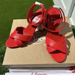 NEW CHRISTIAN LOUBOUTIN SUMMER MARIZA 85 RED LEATHER SANDALS BLOCK HEEL SZ 41 