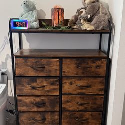 Rustic 8-Drawer Dresser with Top Shelf – Industrial Style Storage Unit