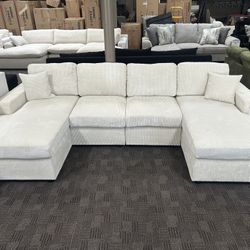 Cream Double Chaise Sectional Sofa 