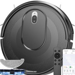 W7 Robot Vacuum and Mop Combo, 2 in 1 Mopping Robotic Vacuum Cleaner with Watertank and Dustbin, Self-Charging, Slim, Max 120mins Runtime for Hard Flo