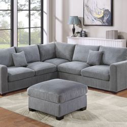 Corduroy Sectional Sofa With Ottoman