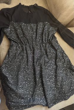 Black Long Sleeve Mini Dress with Glitter Print