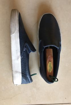 Vans navy leather slip on size M9.5 MSRP $60