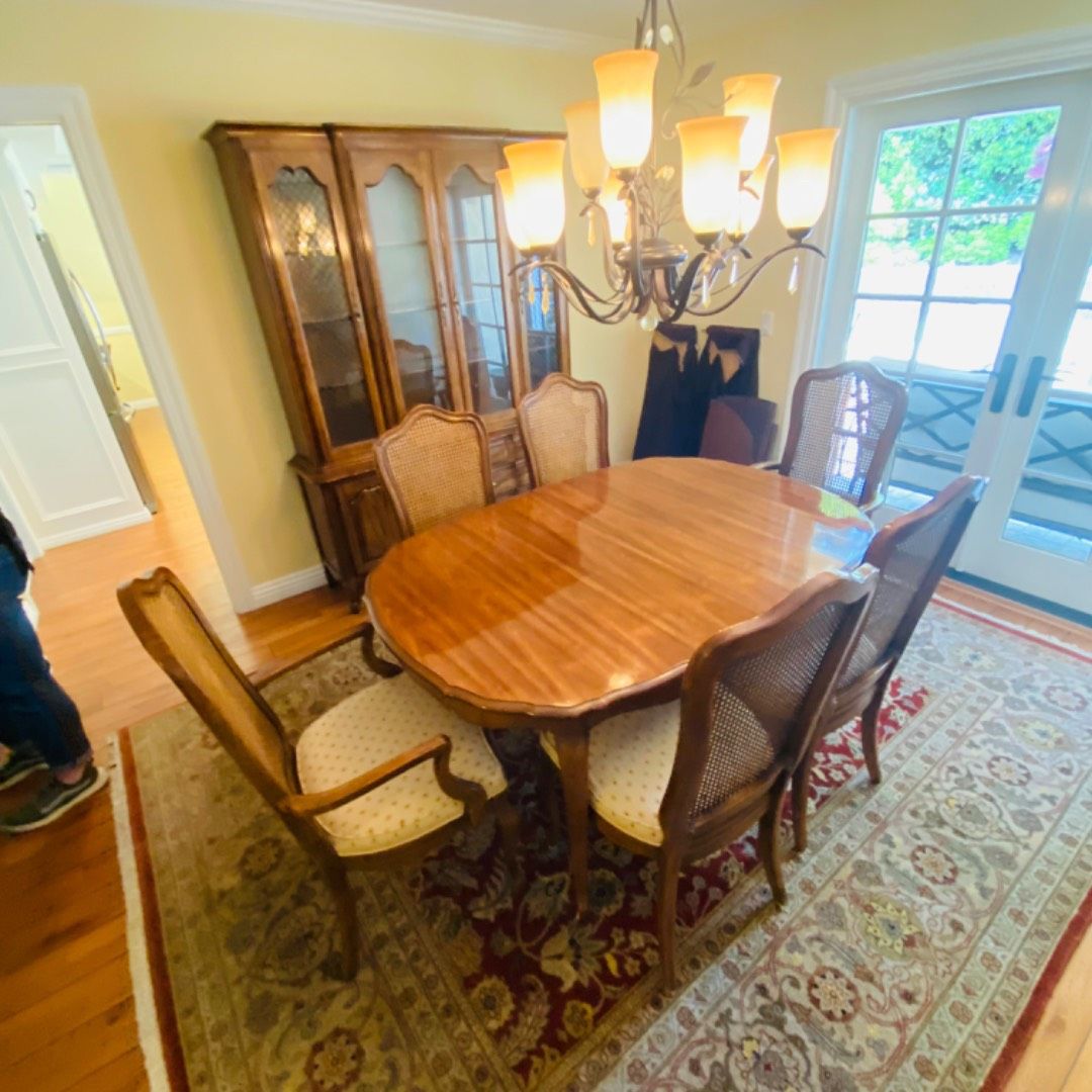 Vintage Thomasville French Provincial Dining Table and 6 Cane Back Chairs