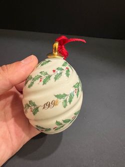 Vintage 1992 Lenox Fine Porcelain Swirl Annual Holiday Egg Ornament
